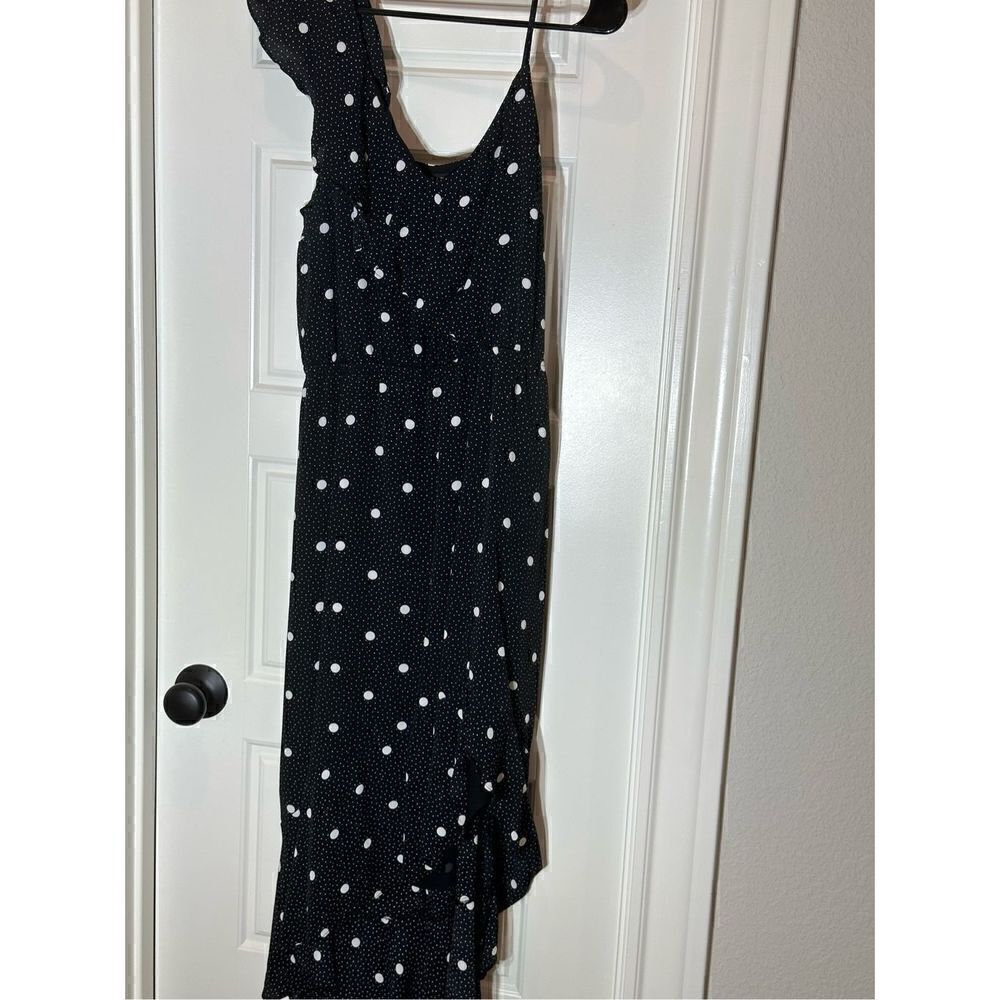 1 State one shoulder black with white polka dots dress